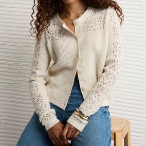 American Eagle Outfitters Cream Lace Cardigan